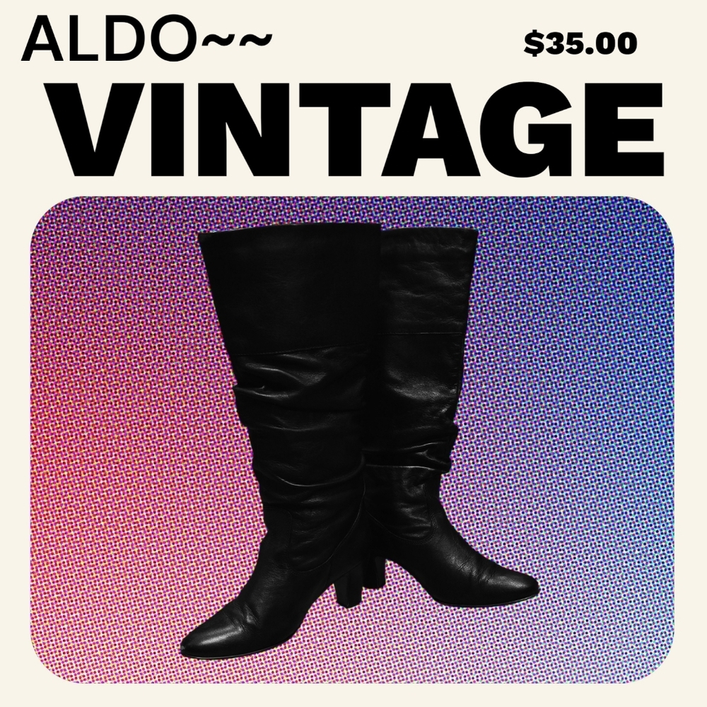 Black Leather ALDO Vintage Slouch Boots